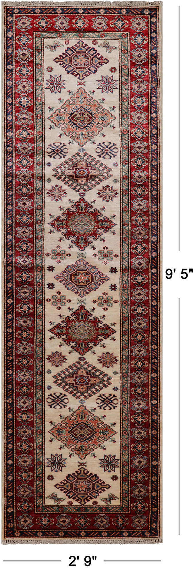 Ivory Super Kazak Handmade Wool Runner Rug - 2' 9" X 9' 5"