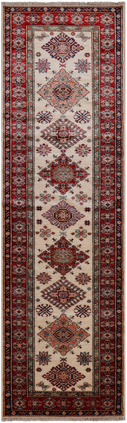 Ivory Super Kazak Handmade Wool Runner Rug - 2' 9" X 9' 5"