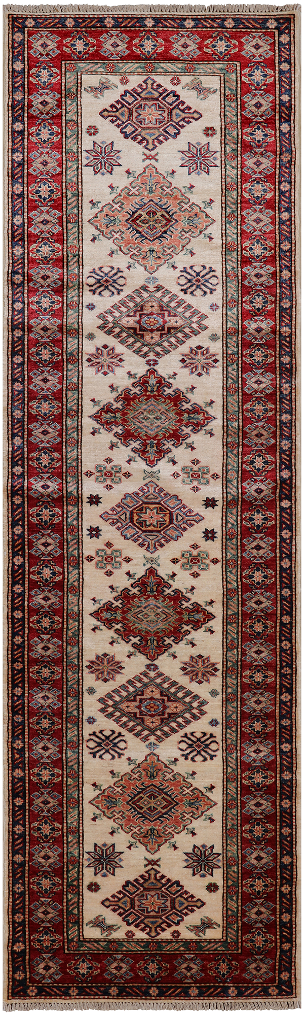Ivory Super Kazak Handmade Wool Runner Rug - 2' 9" X 9' 5"