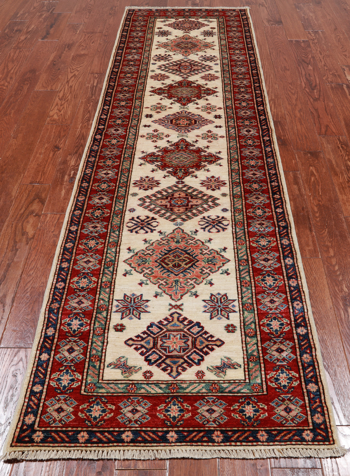 Ivory Super Kazak Handmade Wool Runner Rug - 2' 9" X 9' 5"