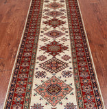 Ivory Super Kazak Handmade Wool Runner Rug - 2' 9" X 9' 5"