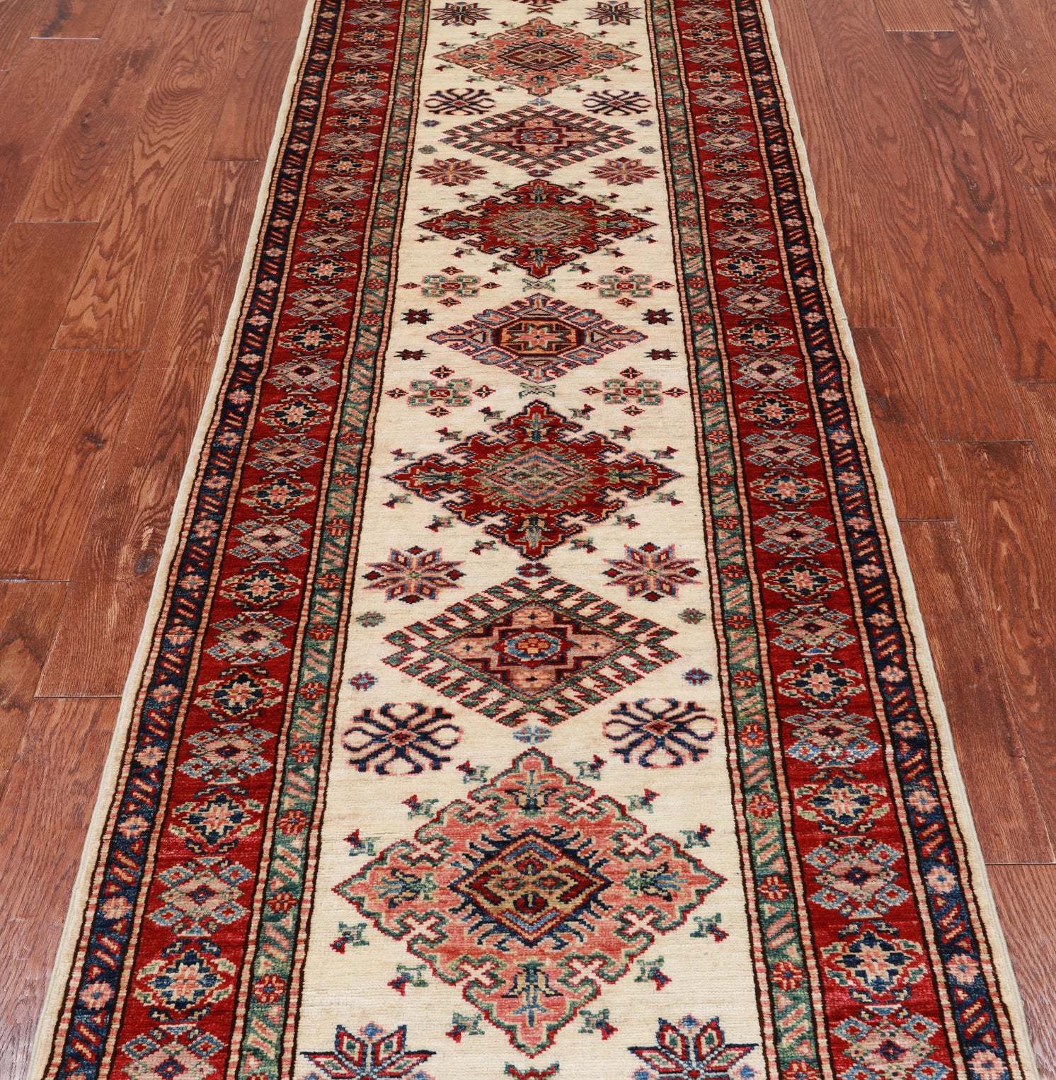 Ivory Super Kazak Handmade Wool Runner Rug - 2' 9" X 9' 5"