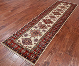 Ivory Super Kazak Handmade Wool Runner Rug - 2' 9" X 9' 5"