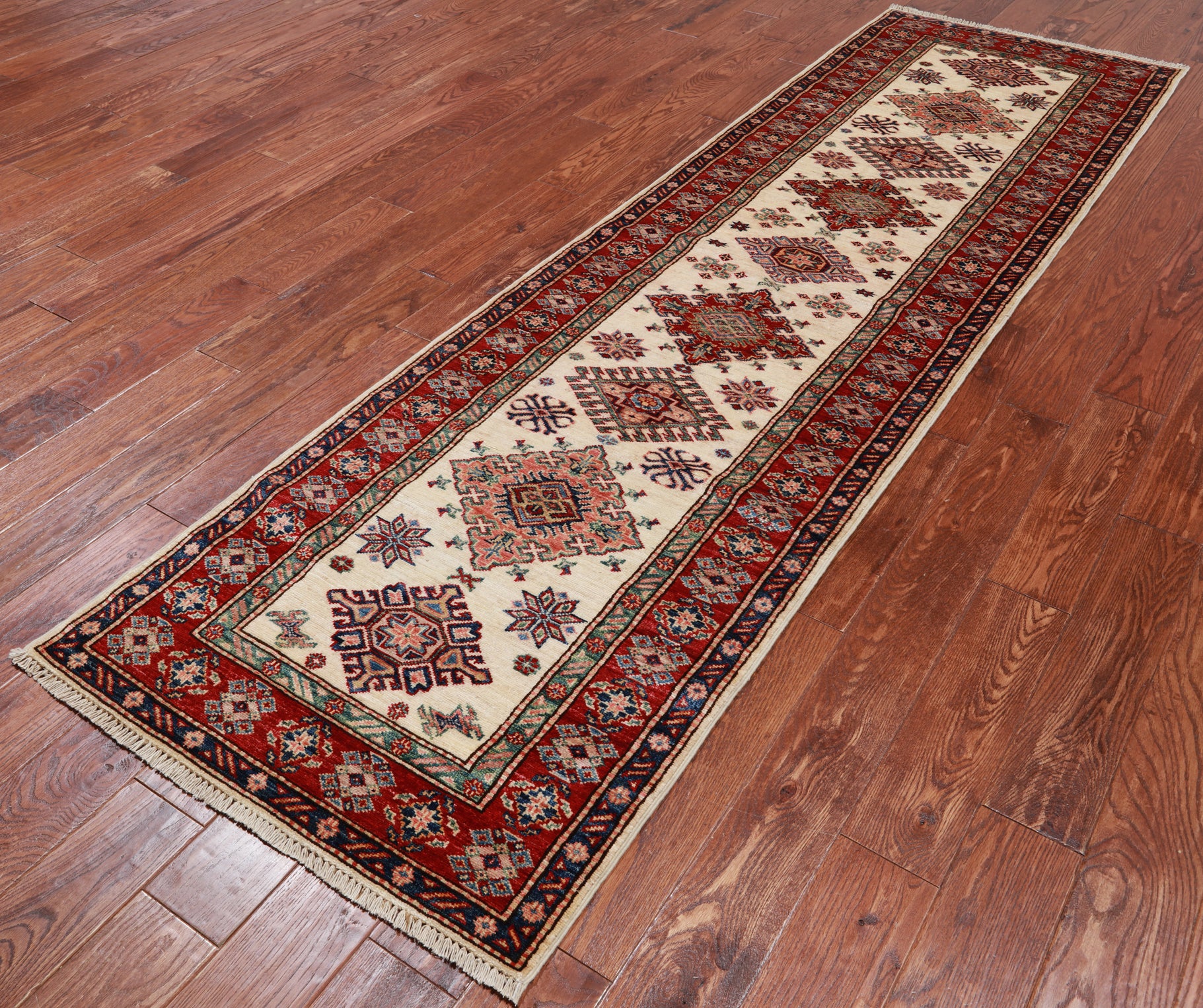 Ivory Super Kazak Handmade Wool Runner Rug - 2' 9" X 9' 5"