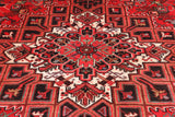 Red Vintage Persian Heriz Serapi Handmade Wool Rug - 8' 1" X 10' 11"