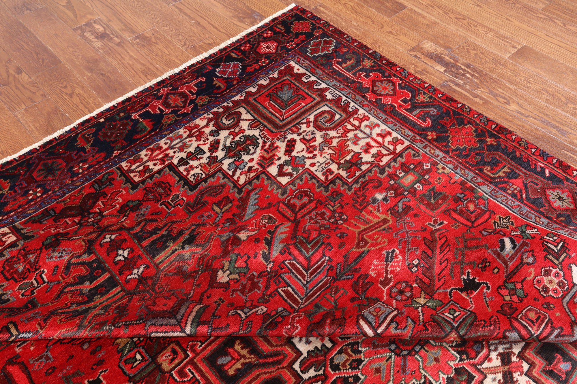 Red Vintage Persian Heriz Serapi Handmade Wool Rug - 8' 1" X 10' 11"