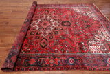 Red Vintage Persian Heriz Serapi Handmade Wool Rug - 8' 1" X 10' 11"