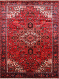 Red Vintage Persian Heriz Serapi Handmade Wool Rug - 8' 1" X 10' 11"