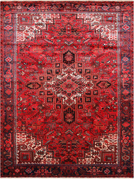 Red Vintage Persian Heriz Serapi Handmade Wool Rug - 8' 1" X 10' 11"
