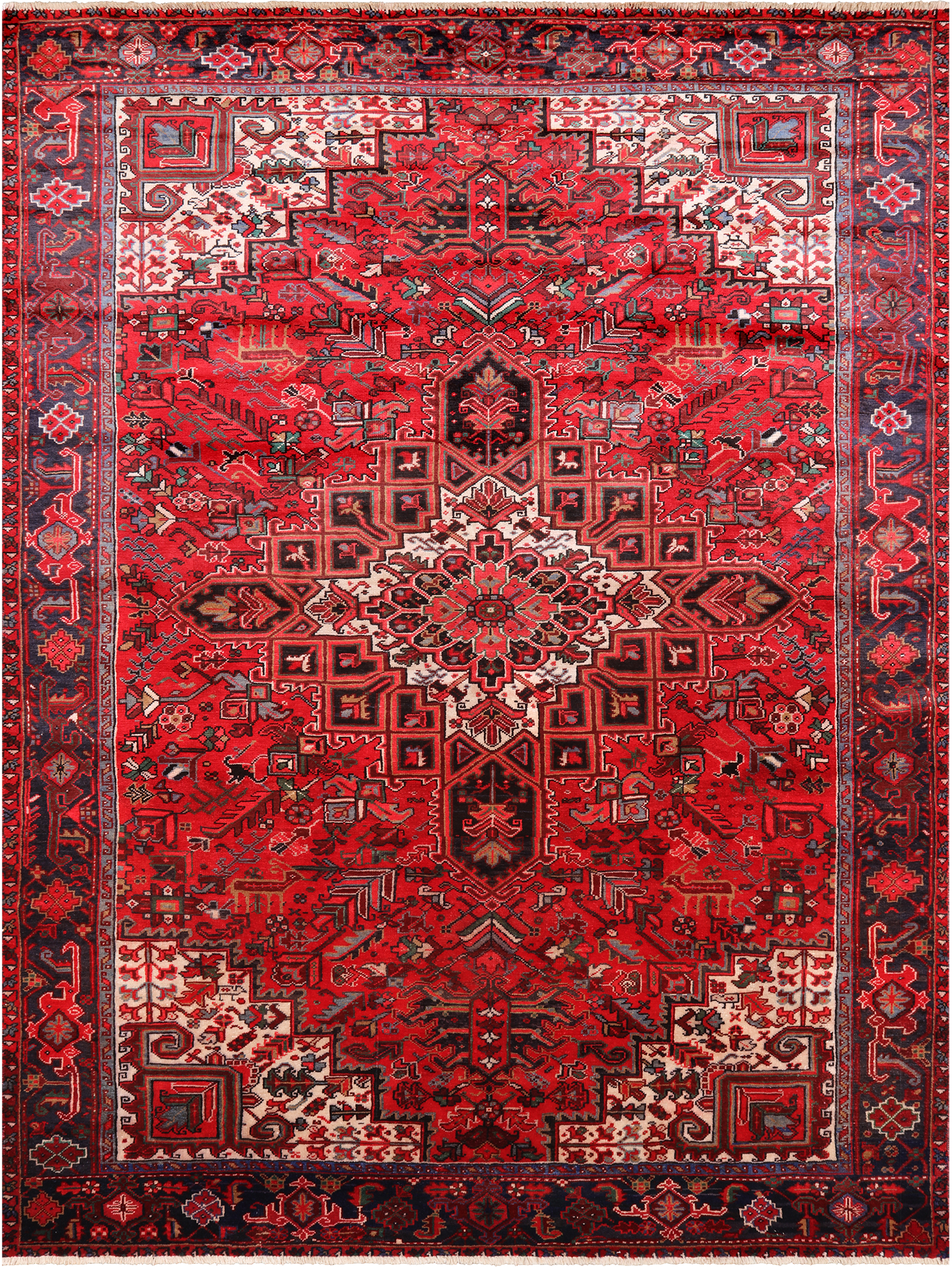 Red Vintage Persian Heriz Serapi Handmade Wool Rug - 8' 1" X 10' 11"