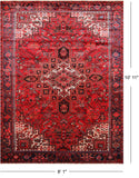 Red Vintage Persian Heriz Serapi Handmade Wool Rug - 8' 1" X 10' 11"