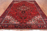 Red Vintage Persian Heriz Serapi Handmade Wool Rug - 8' 1" X 10' 11"