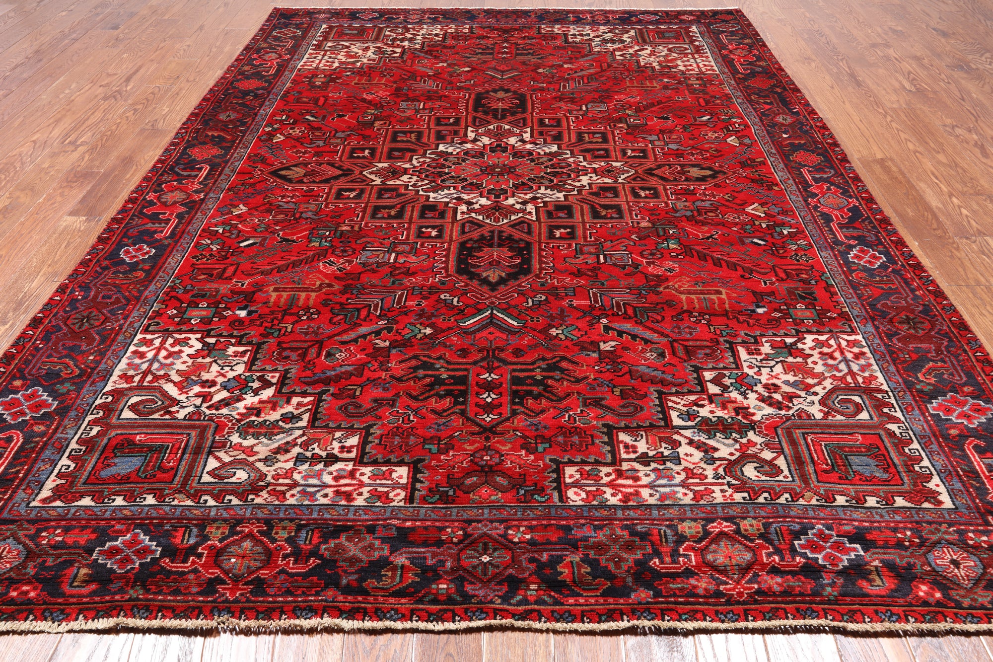 Red Vintage Persian Heriz Serapi Handmade Wool Rug - 8' 1" X 10' 11"