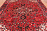 Red Vintage Persian Heriz Serapi Handmade Wool Rug - 8' 1" X 10' 11"