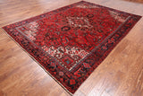 Red Vintage Persian Heriz Serapi Handmade Wool Rug - 8' 1" X 10' 11"