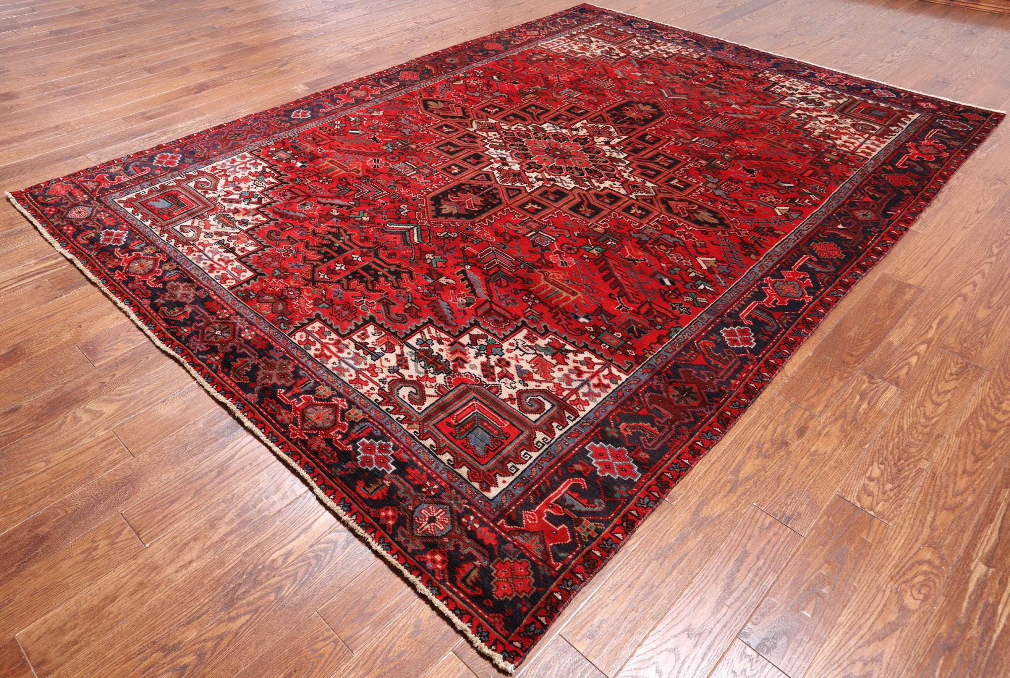 Red Vintage Persian Heriz Serapi Handmade Wool Rug - 8' 1" X 10' 11"