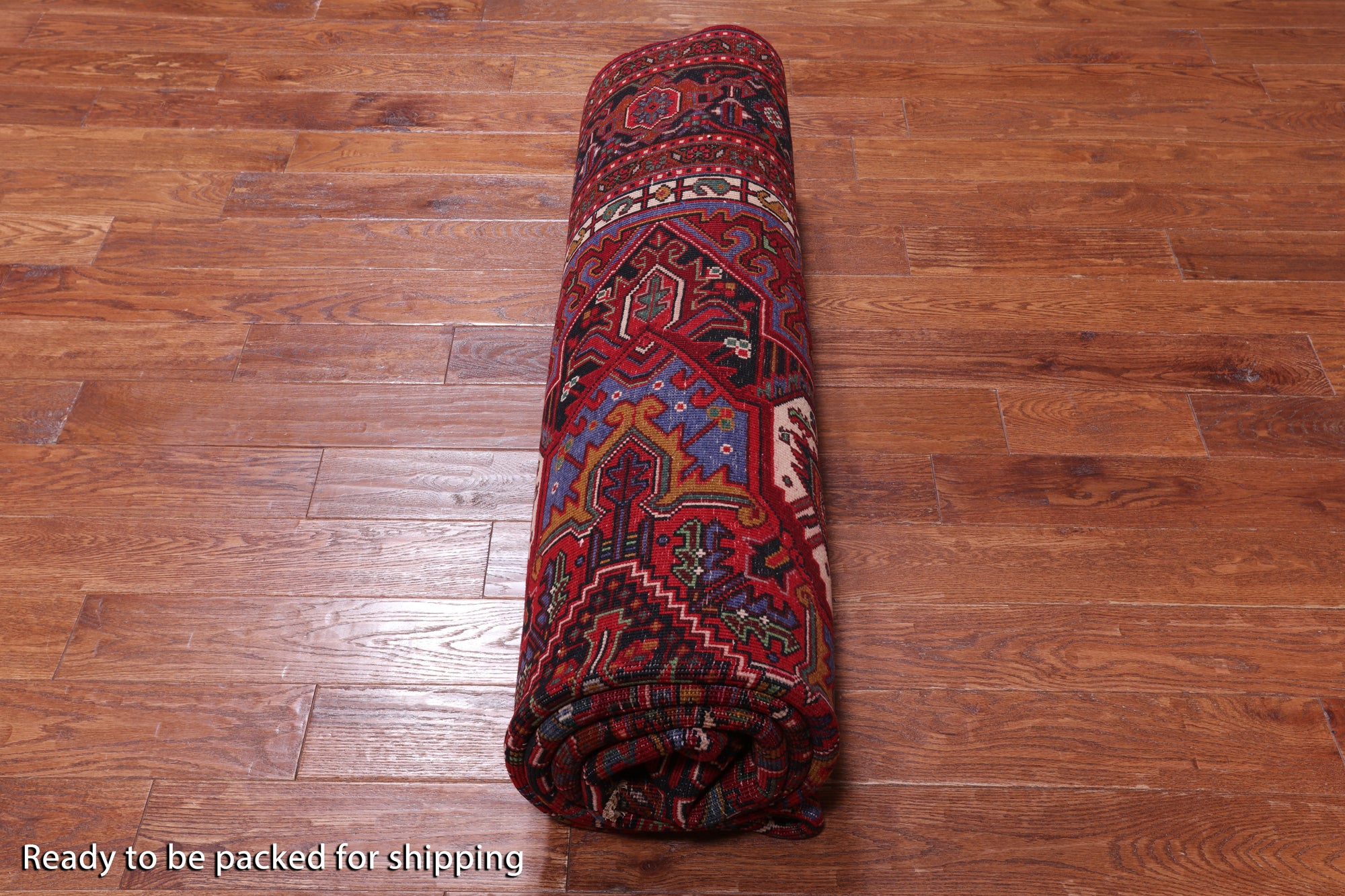 Red Vintage Persian Heriz Serapi Hand Knotted Wool Rug - 8' 0" X 10' 9"