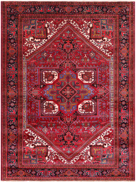 Red Vintage Persian Heriz Serapi Hand Knotted Wool Rug - 8' 0" X 10' 9"