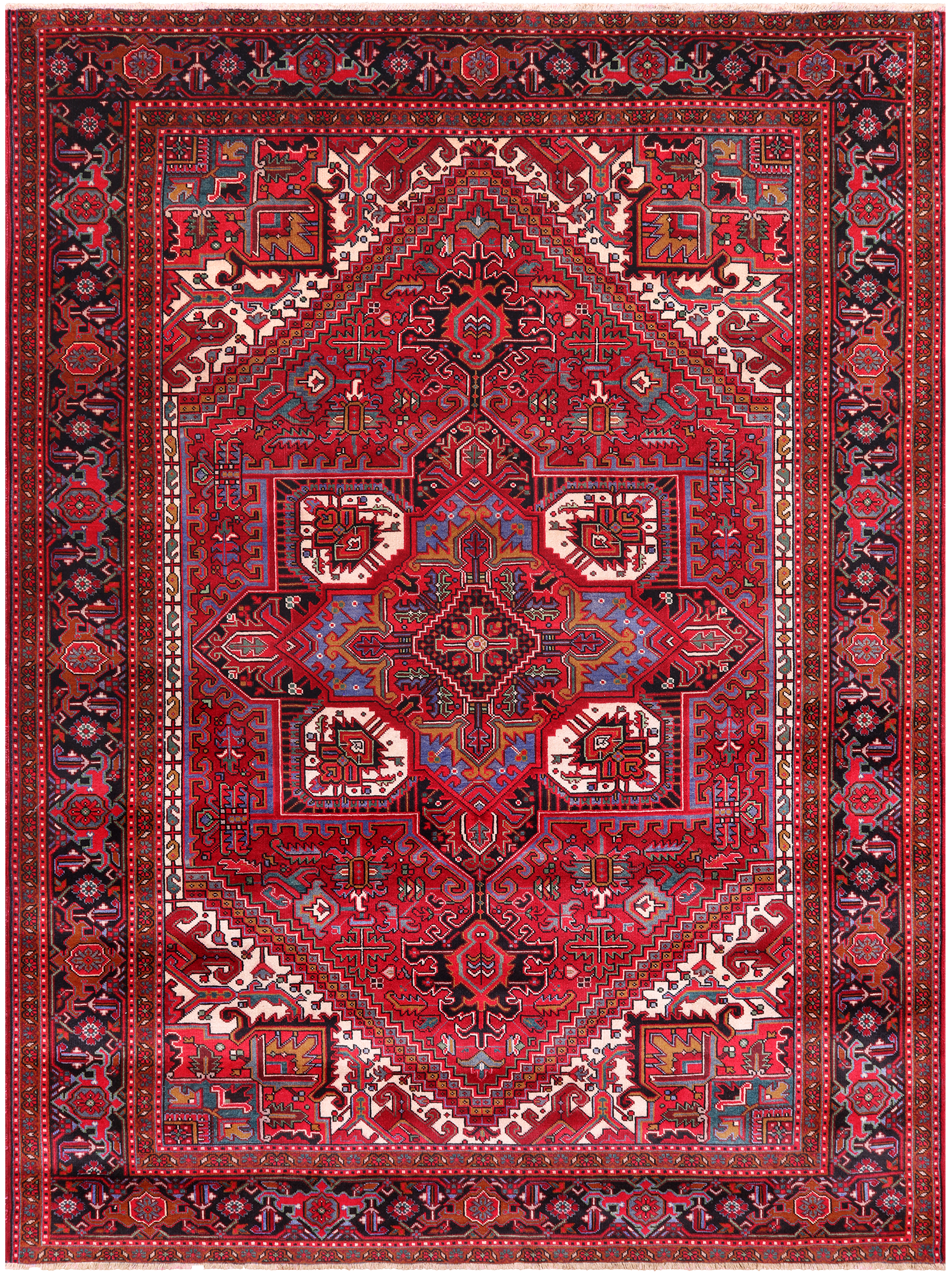 Red Vintage Persian Heriz Serapi Hand Knotted Wool Rug - 8' 0" X 10' 9"