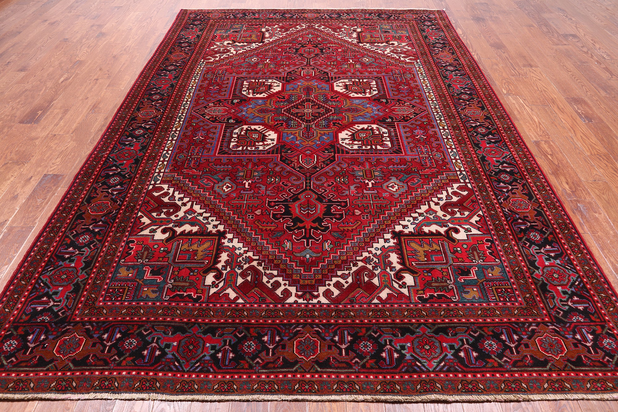 Red Vintage Persian Heriz Serapi Hand Knotted Wool Rug - 8' 0" X 10' 9"
