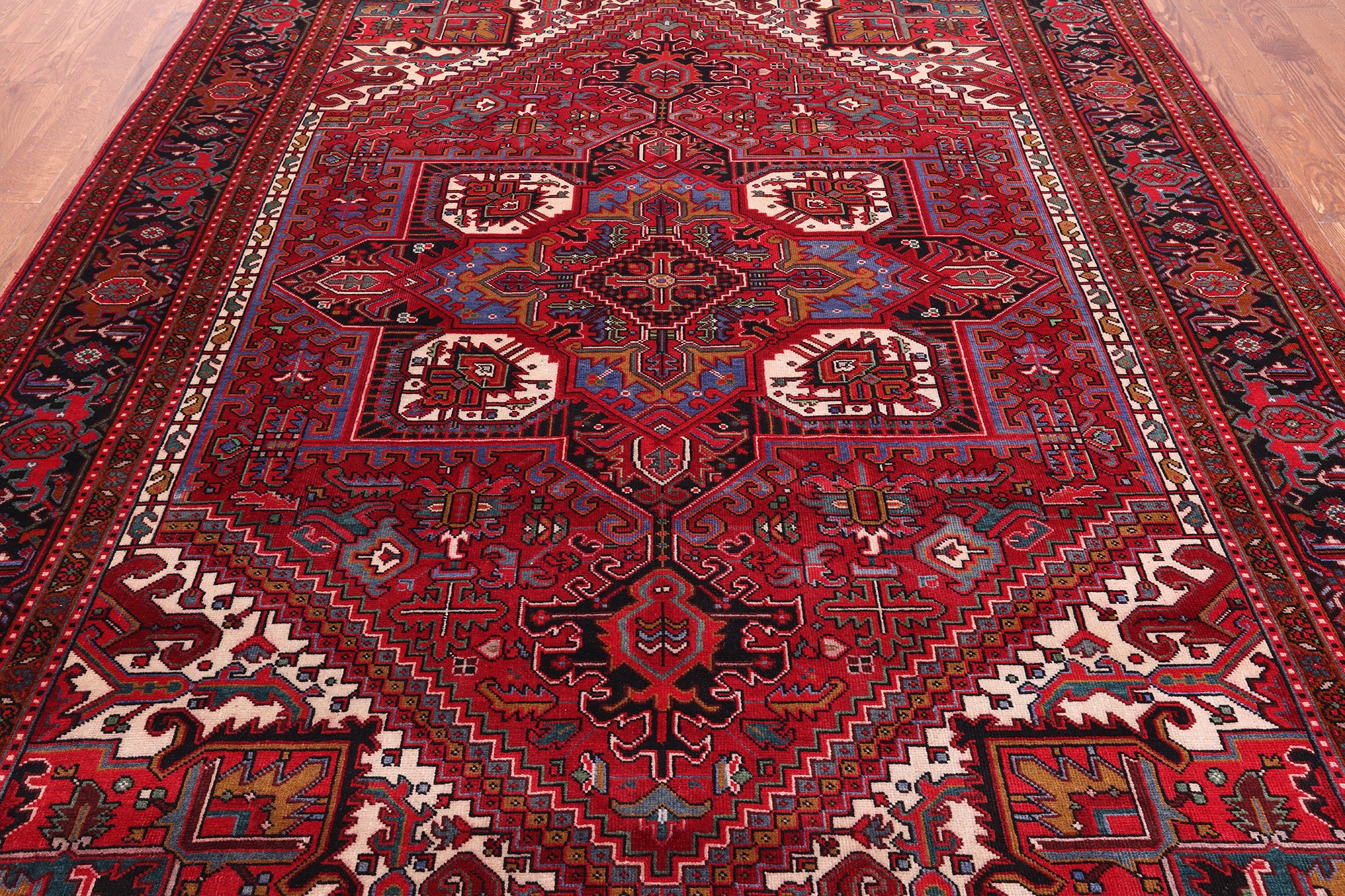 Red Vintage Persian Heriz Serapi Hand Knotted Wool Rug - 8' 0" X 10' 9"