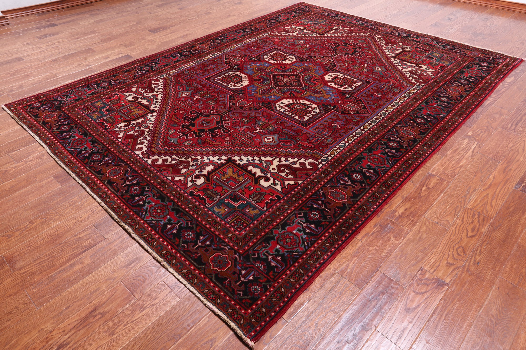Red Vintage Persian Heriz Serapi Hand Knotted Wool Rug - 8' 0" X 10' 9"
