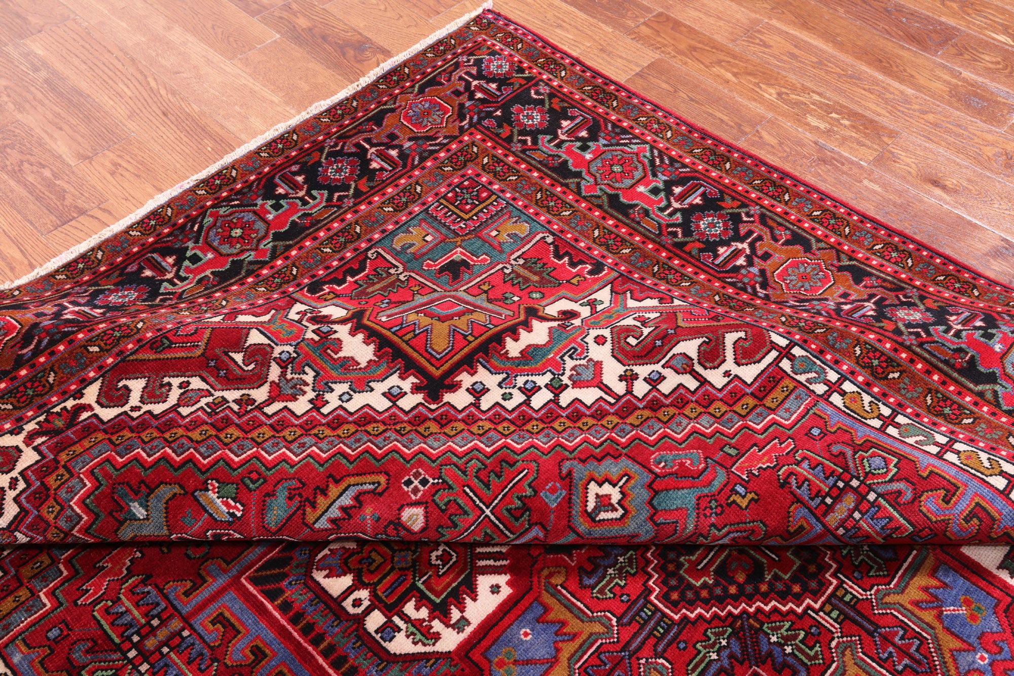 Red Vintage Persian Heriz Serapi Hand Knotted Wool Rug - 8' 0" X 10' 9"
