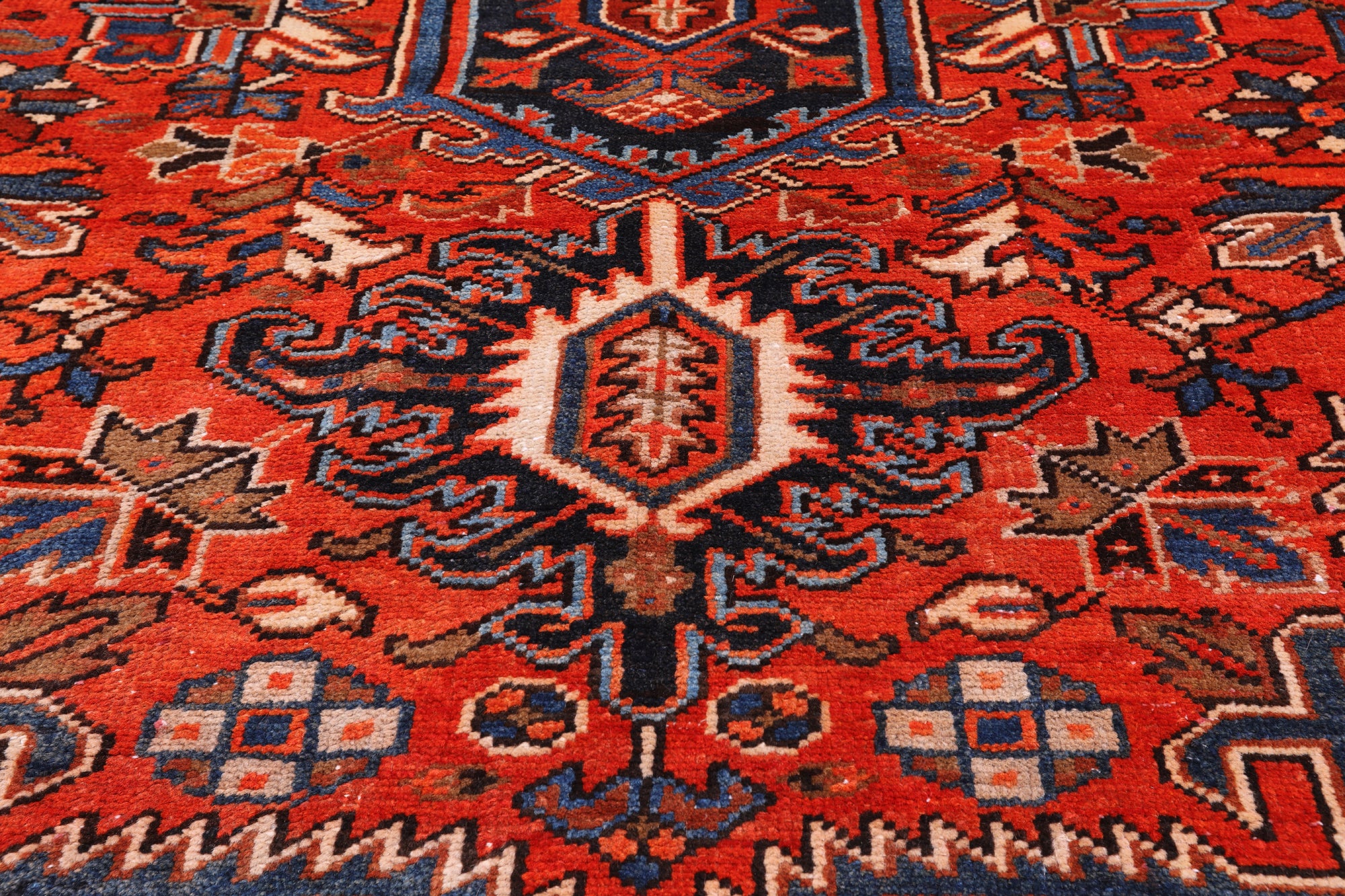 Red Vintage Persian Heriz Serapi Hand Knotted Wool Rug - 7' 10" X 10' 11"