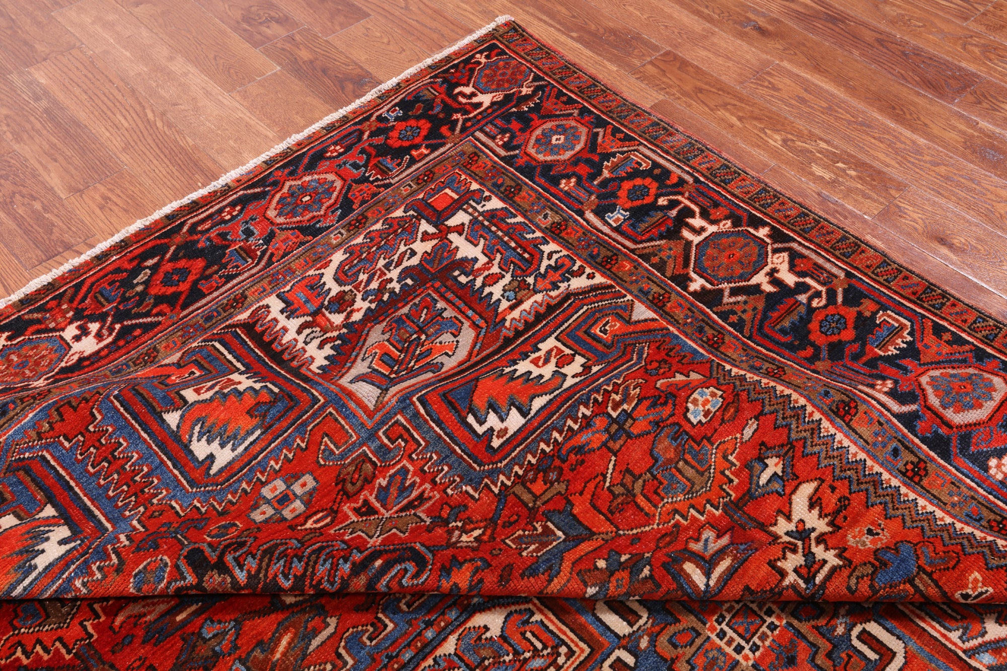 Red Vintage Persian Heriz Serapi Hand Knotted Wool Rug - 7' 10" X 10' 11"