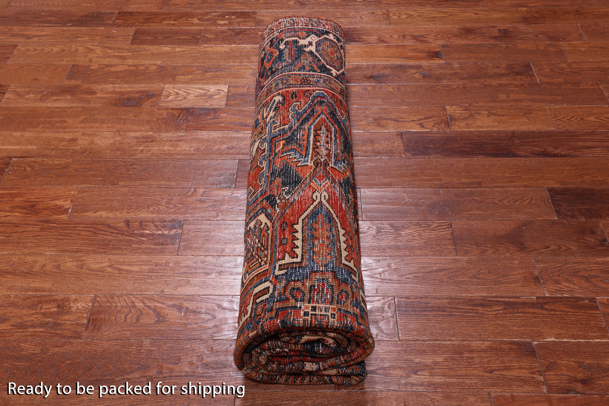 Red Vintage Persian Heriz Serapi Hand Knotted Wool Rug - 7' 10" X 10' 11"
