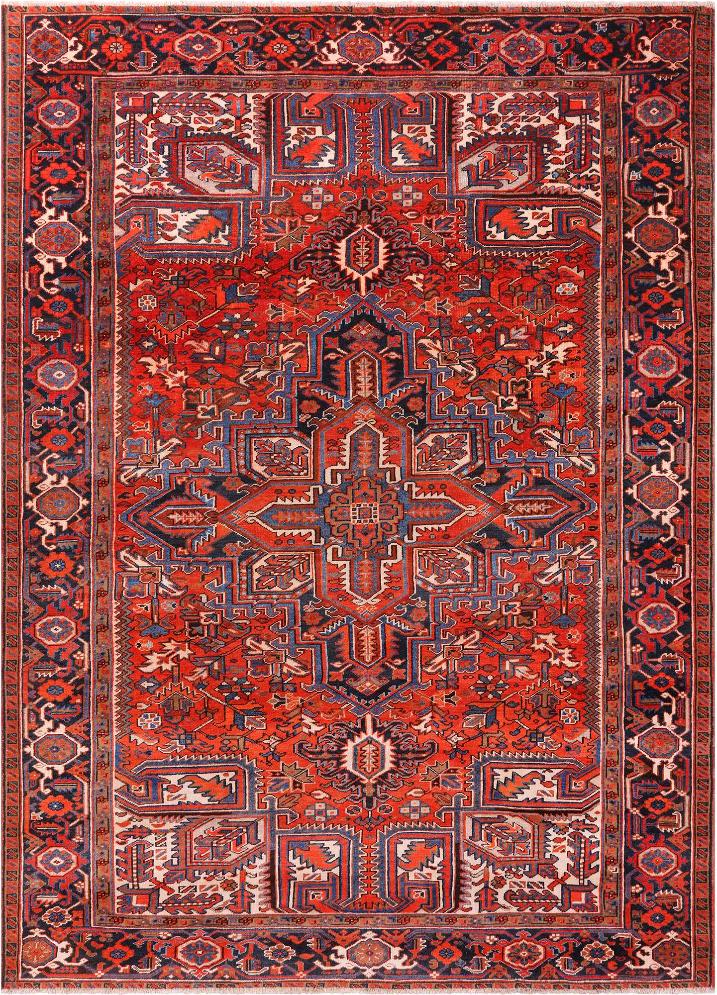 Red Vintage Persian Heriz Serapi Hand Knotted Wool Rug - 7' 10" X 10' 11"