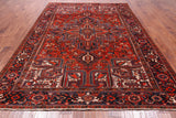 Red Vintage Persian Heriz Serapi Hand Knotted Wool Rug - 7' 10" X 10' 11"
