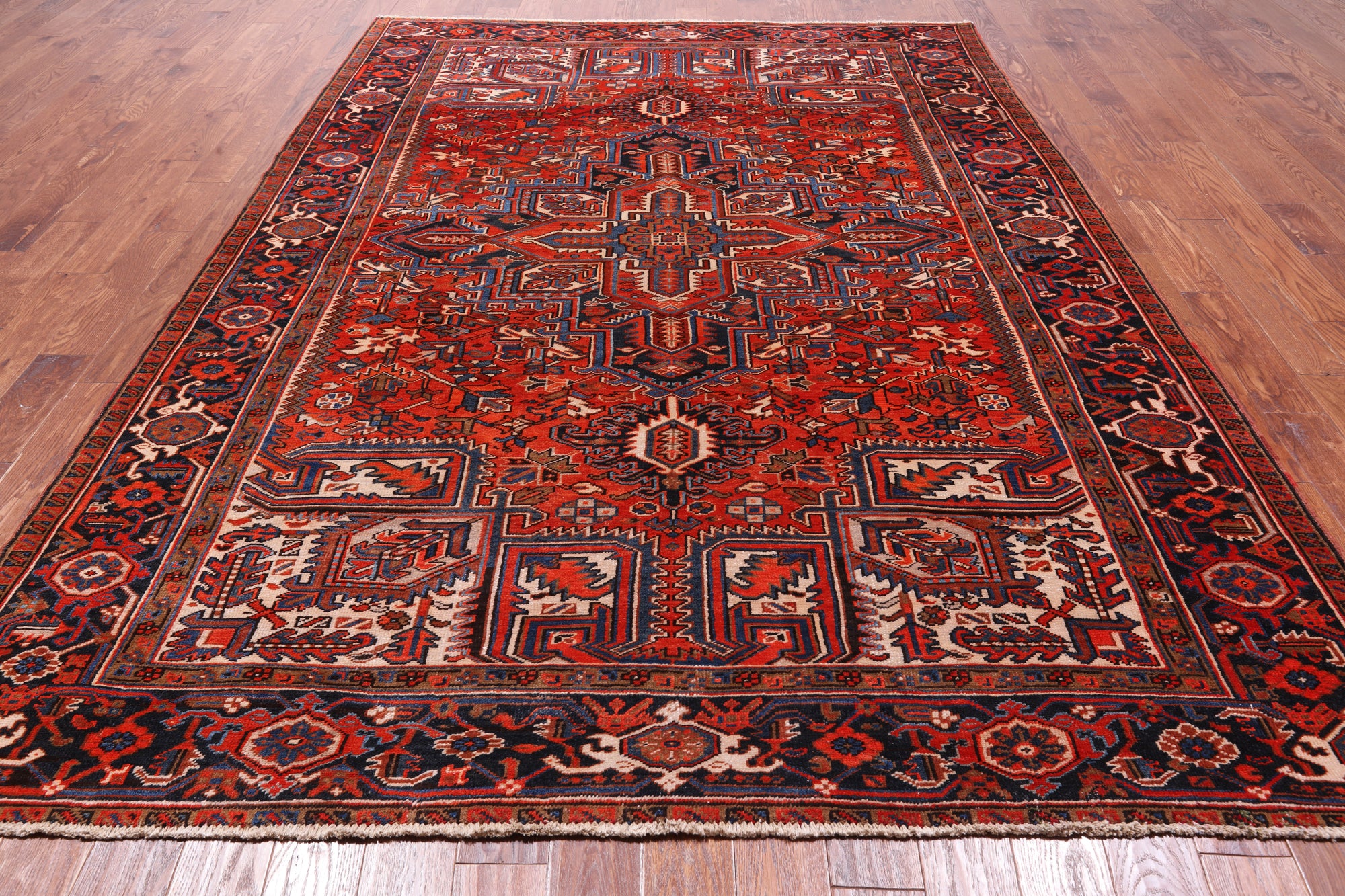 Red Vintage Persian Heriz Serapi Hand Knotted Wool Rug - 7' 10" X 10' 11"