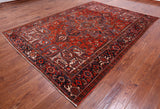 Red Vintage Persian Heriz Serapi Hand Knotted Wool Rug - 7' 10" X 10' 11"