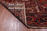 Red Vintage Persian Heriz Serapi Hand Knotted Wool Rug - 7' 10" X 10' 11"