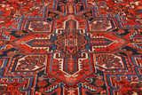 Red Vintage Persian Heriz Serapi Hand Knotted Wool Rug - 7' 10" X 10' 11"