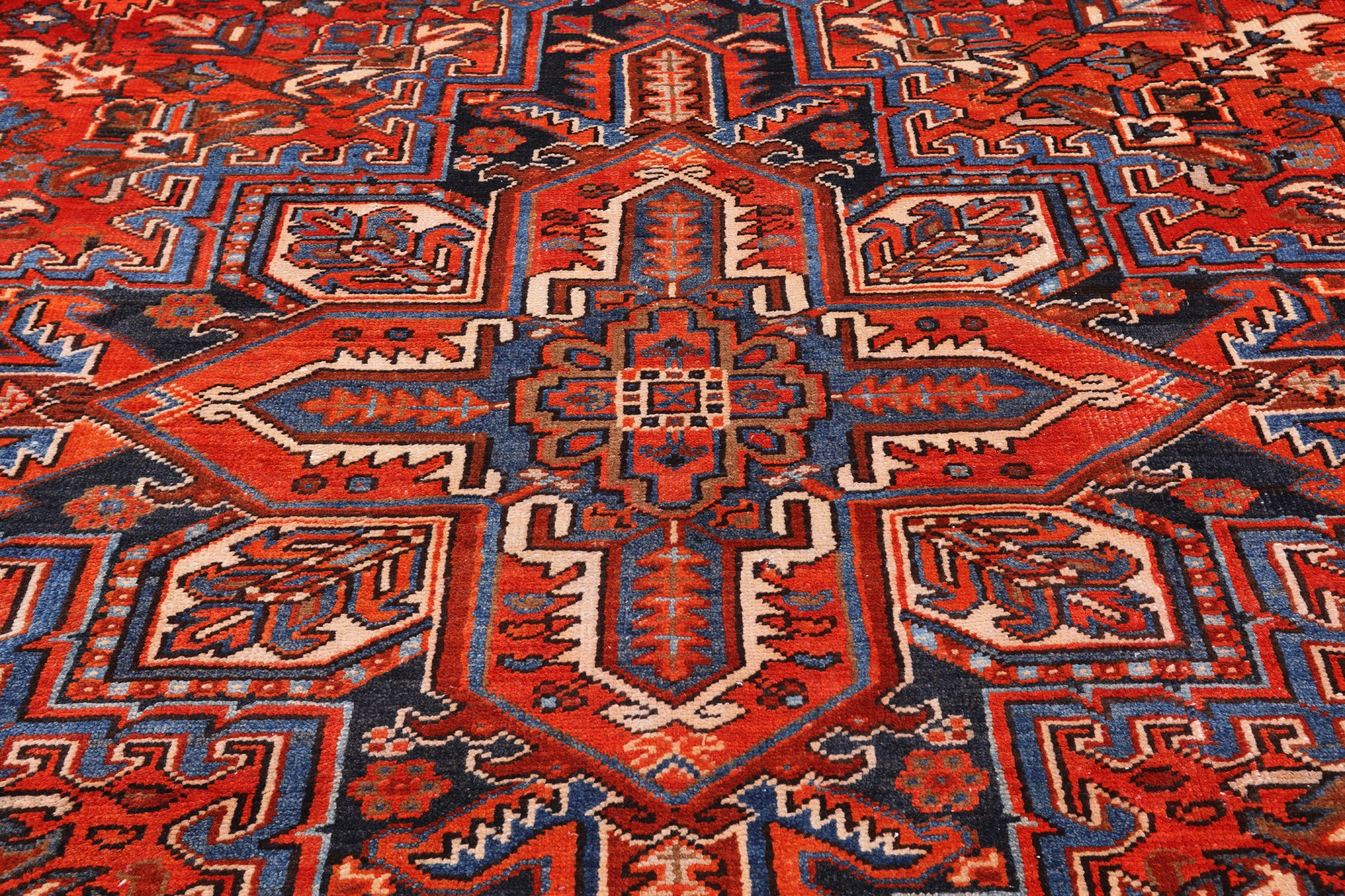 Red Vintage Persian Heriz Serapi Hand Knotted Wool Rug - 7' 10" X 10' 11"