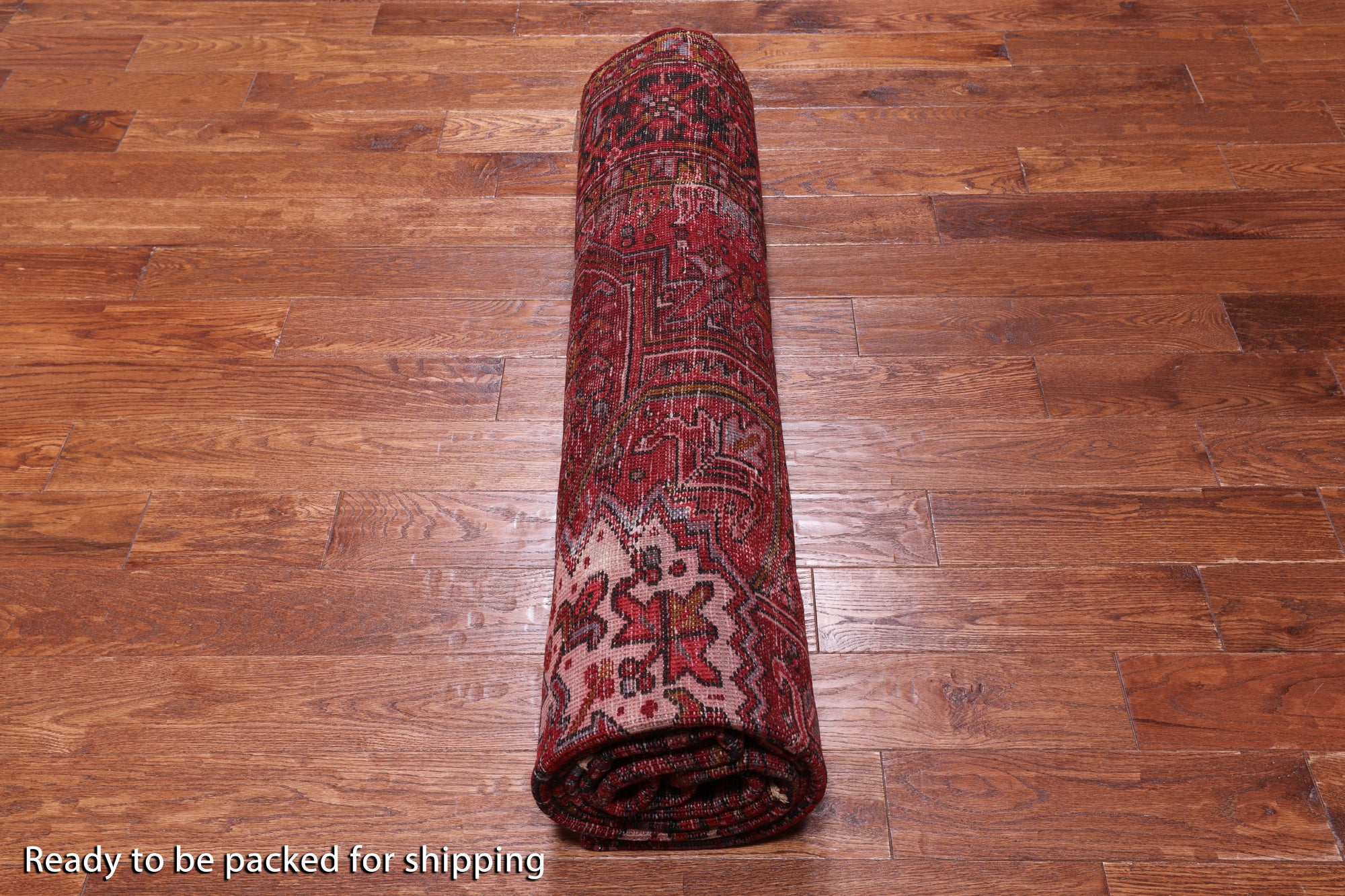 Red Vintage Persian Heriz Serapi Handmade Wool Rug - 8' 1" X 10' 9"
