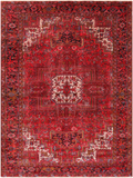 Red Vintage Persian Heriz Serapi Handmade Wool Rug - 8' 1" X 10' 9"