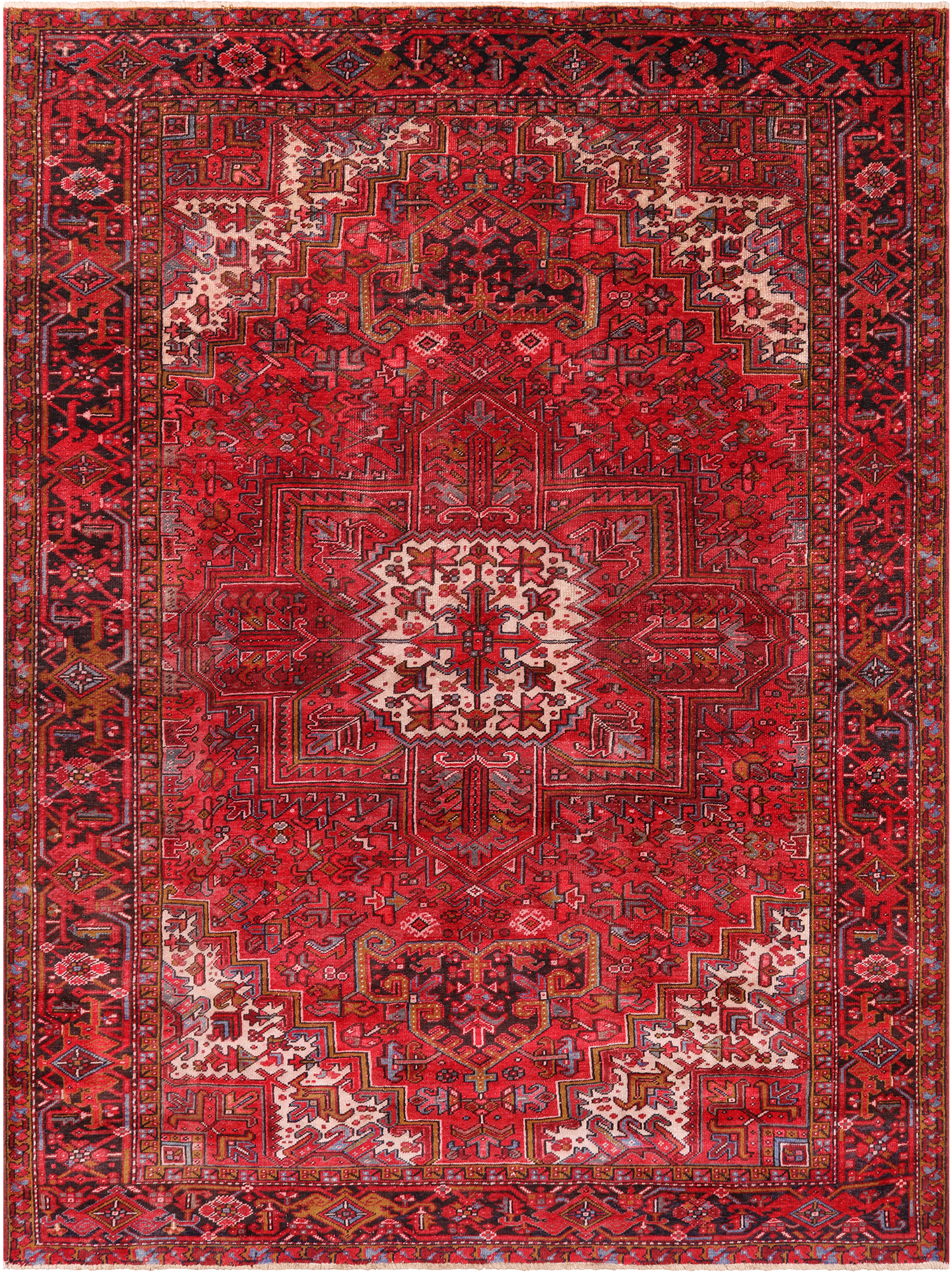 Red Vintage Persian Heriz Serapi Handmade Wool Rug - 8' 1" X 10' 9"
