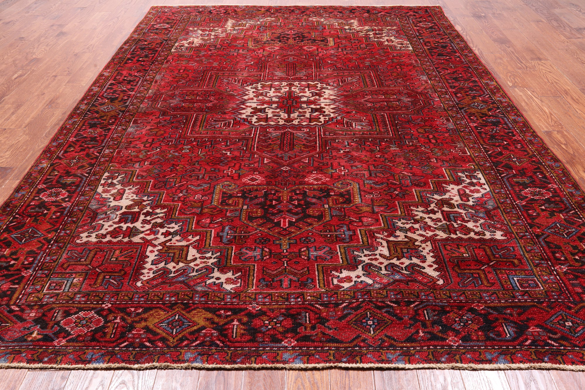 Red Vintage Persian Heriz Serapi Handmade Wool Rug - 8' 1" X 10' 9"