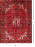 Red Vintage Persian Heriz Serapi Handmade Wool Rug - 8' 1" X 10' 9"