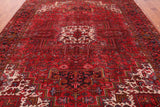 Red Vintage Persian Heriz Serapi Handmade Wool Rug - 8' 1" X 10' 9"