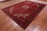 Red Vintage Persian Heriz Serapi Handmade Wool Rug - 8' 1" X 10' 9"