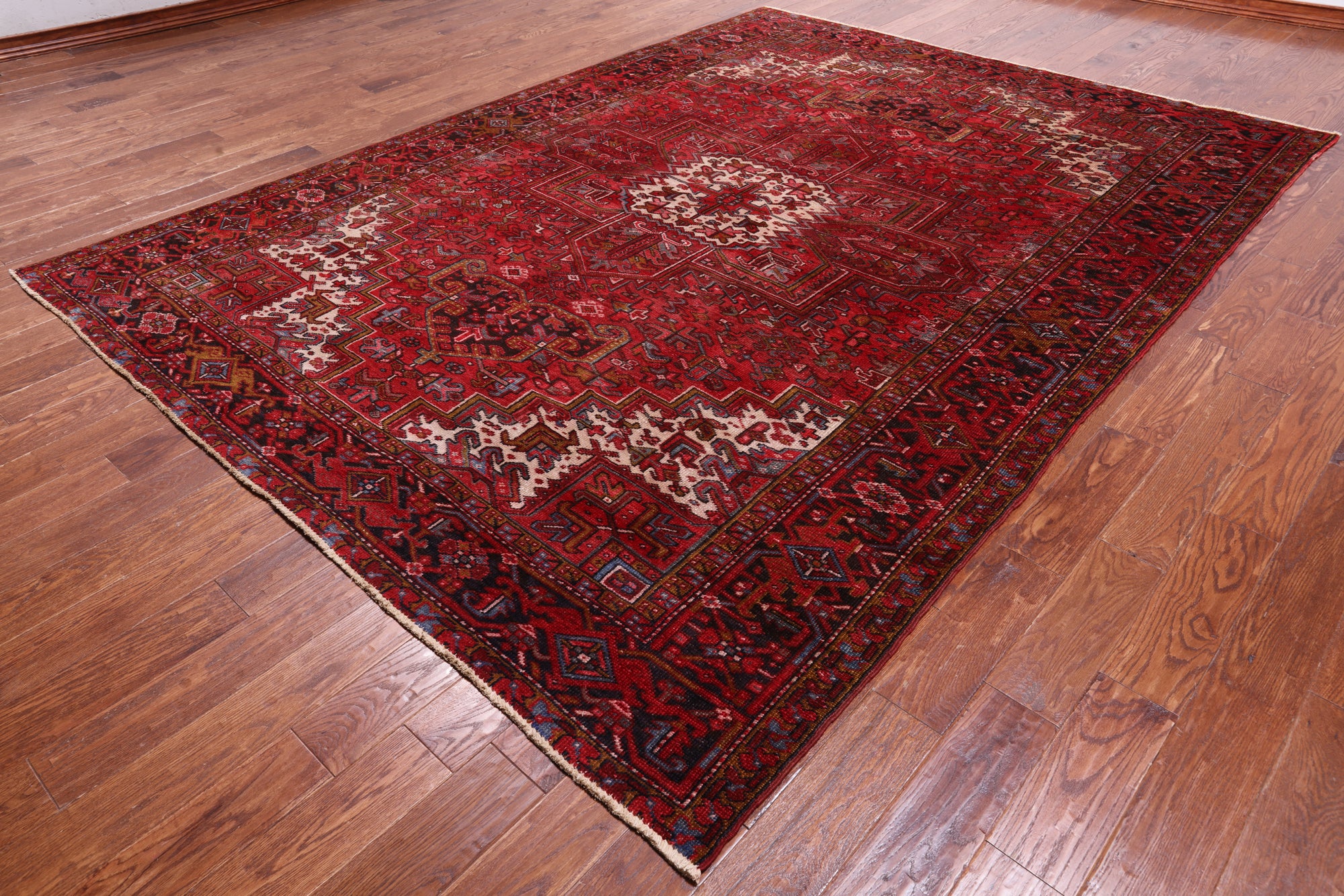 Red Vintage Persian Heriz Serapi Handmade Wool Rug - 8' 1" X 10' 9"