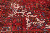 Red Vintage Persian Heriz Serapi Handmade Wool Rug - 8' 1" X 10' 9"