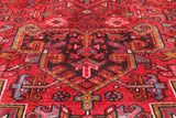 Red Vintage Persian Heriz Serapi Handmade Wool Rug - 8' 1" X 10' 9"