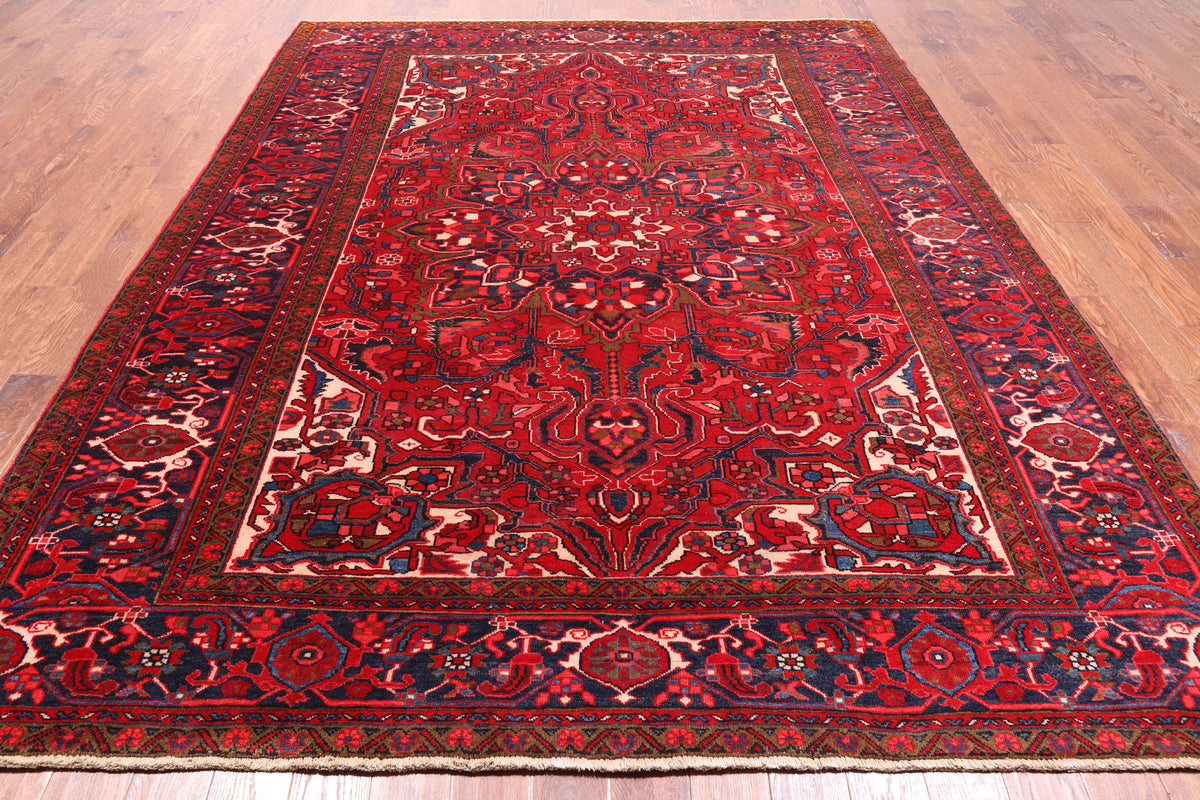 Red Vintage Persian Heriz Serapi Handmade Wool Rug - 8' 4" X 10' 4"
