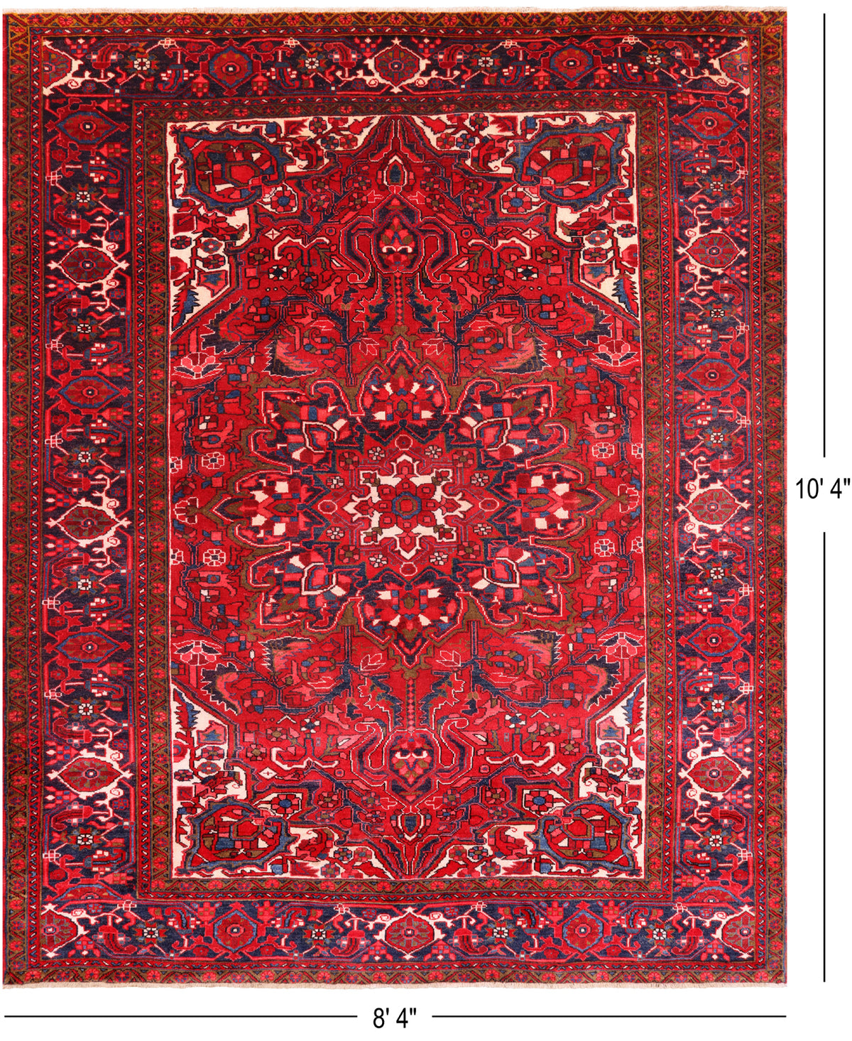 Red Vintage Persian Heriz Serapi Handmade Wool Rug - 8' 4" X 10' 4"