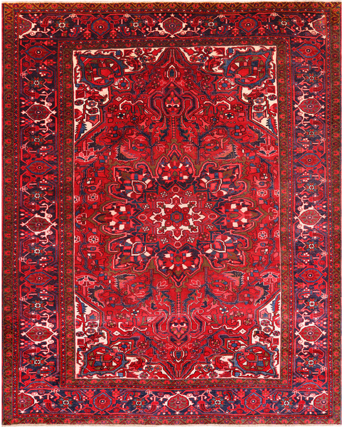 Red Vintage Persian Heriz Serapi Handmade Wool Rug - 8' 4" X 10' 4"